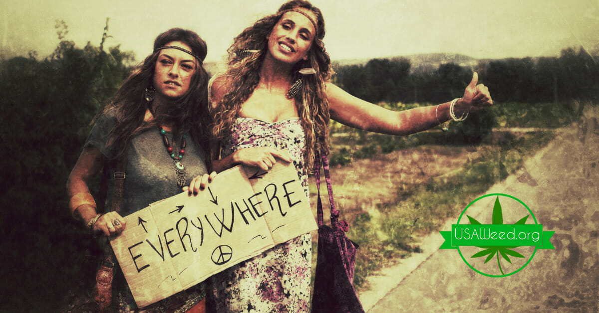 hippie girls hitch hiking