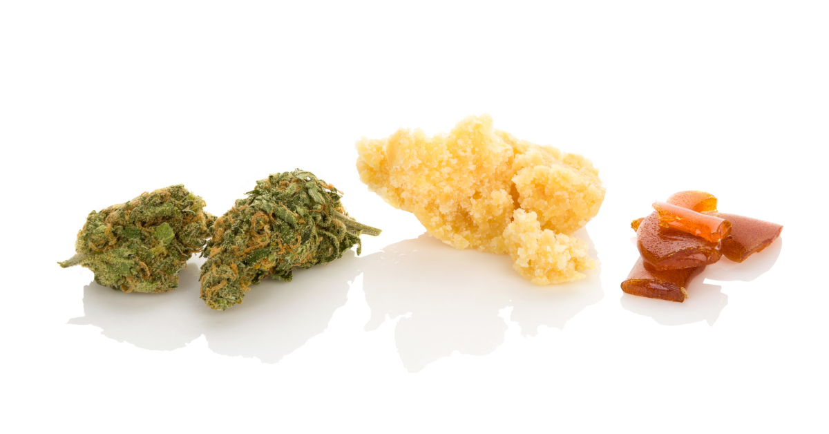 various forms of cannabis, flower, hash, shatter