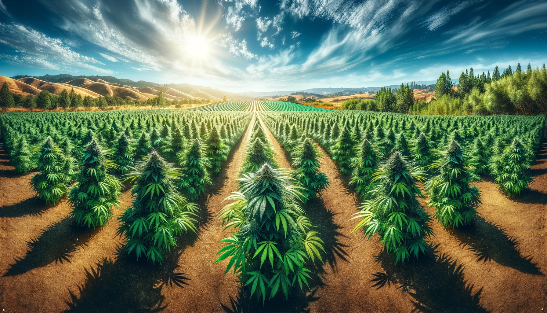 ai image of cannabis growing outdoors in rows