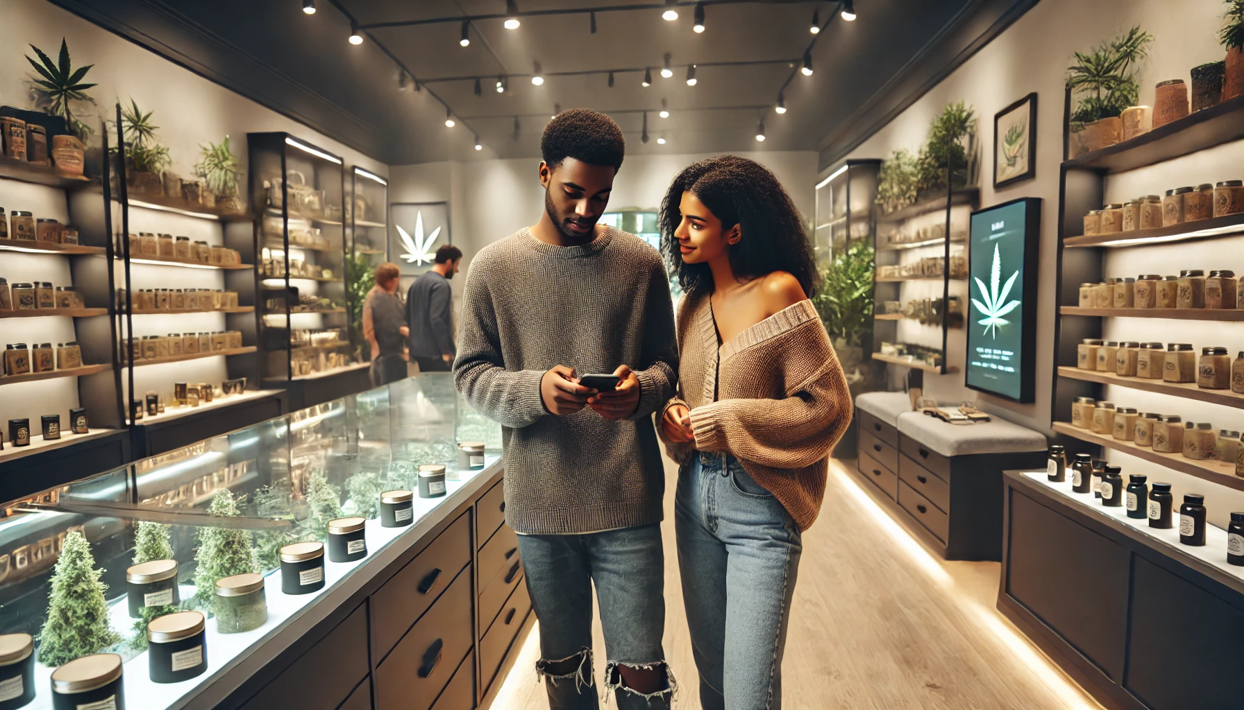 couple shopping in a dispensary