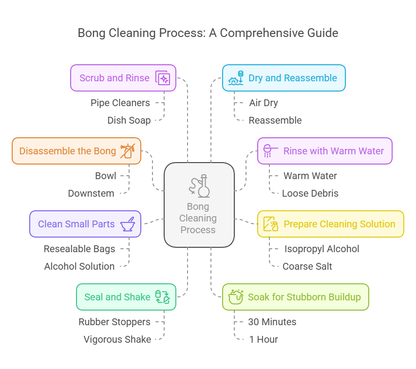 graphic on how to use the Isopropyl Alcohol & Coarse Salt Method to clean a bong