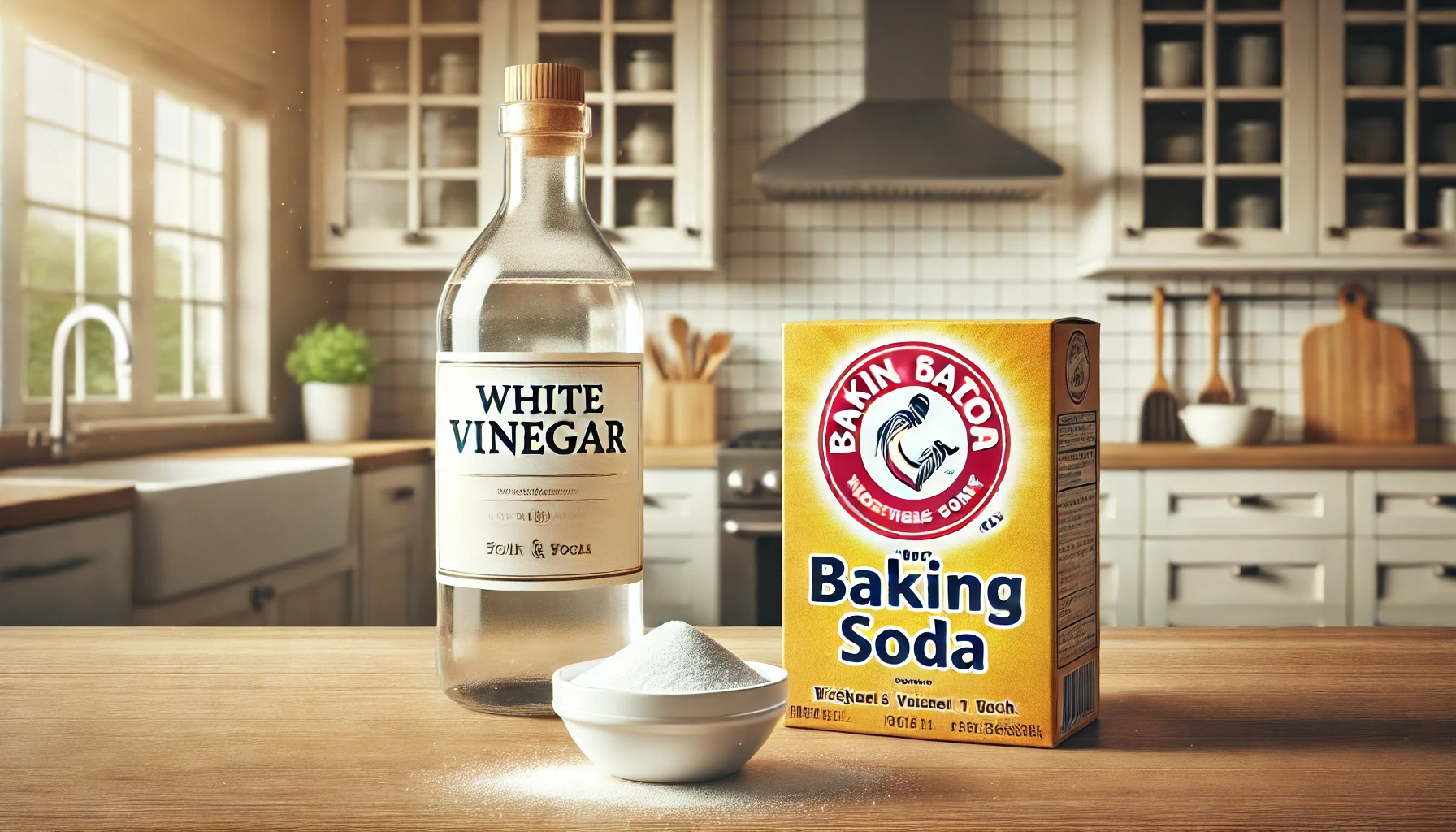 Vinegar & Baking Soda on a table