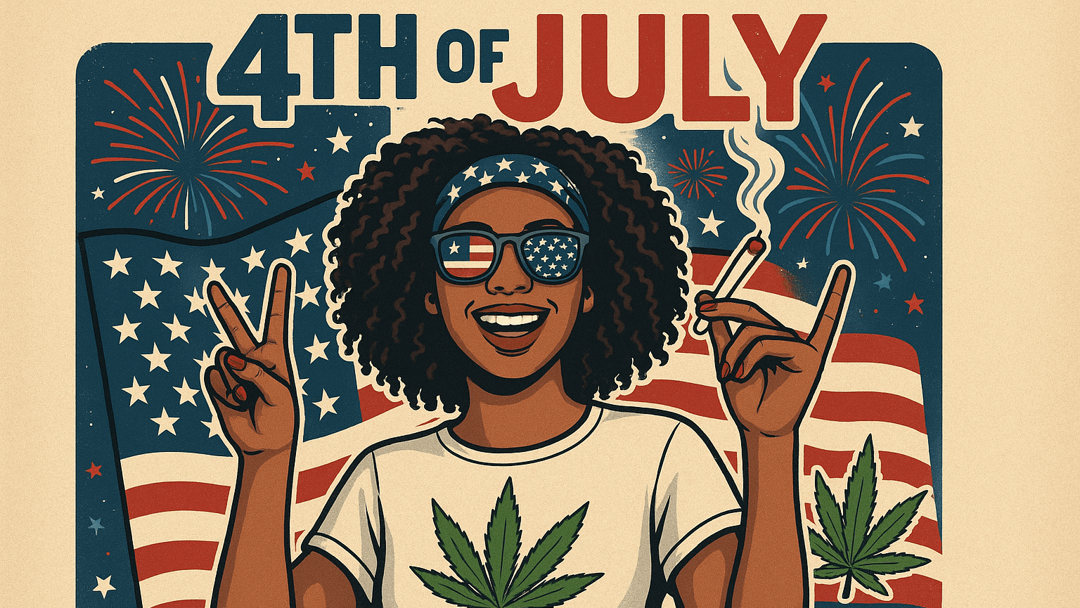 weed and the 4th of july art image woman peace sign joint