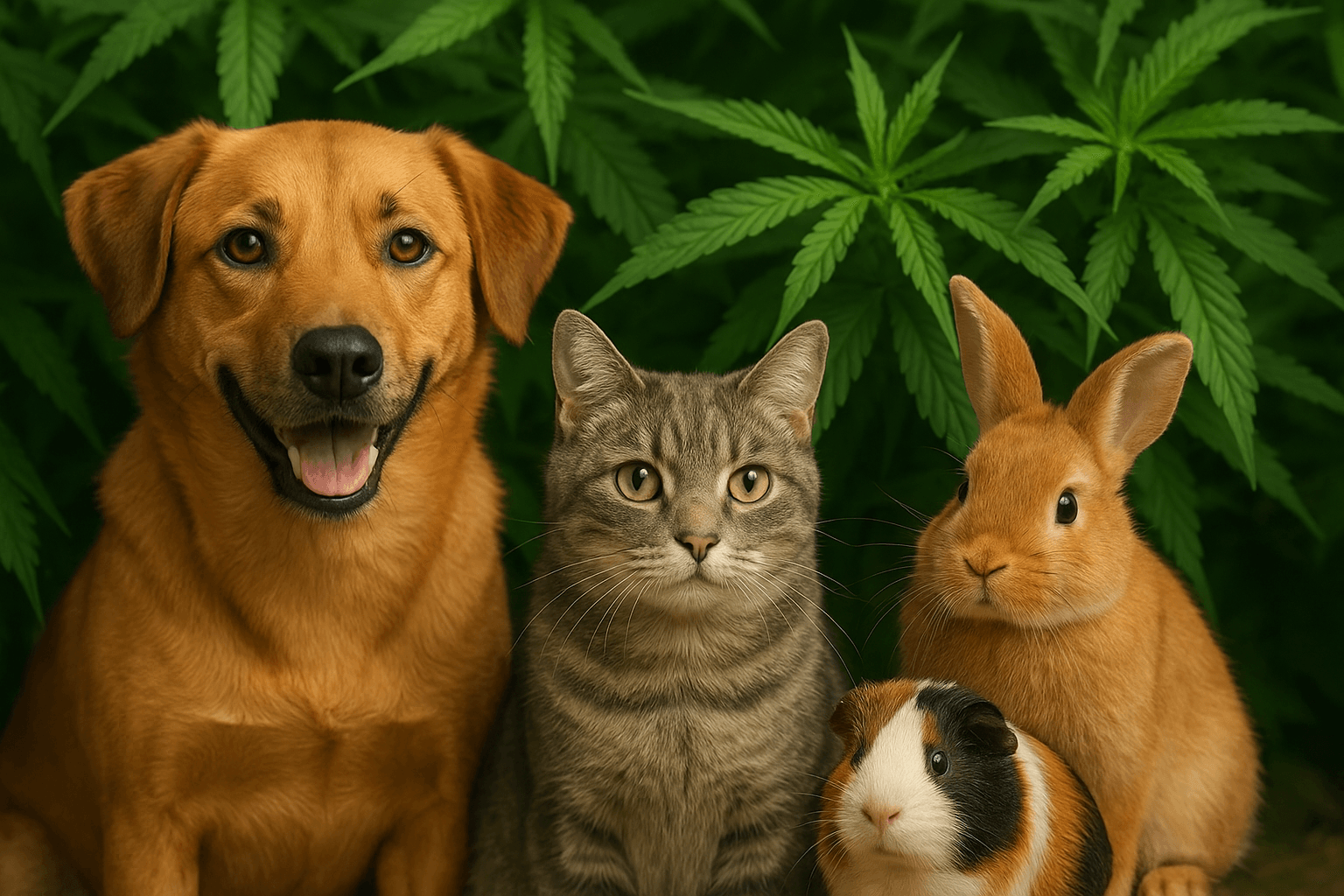 dog cat bunny gerbil in image cannabis background