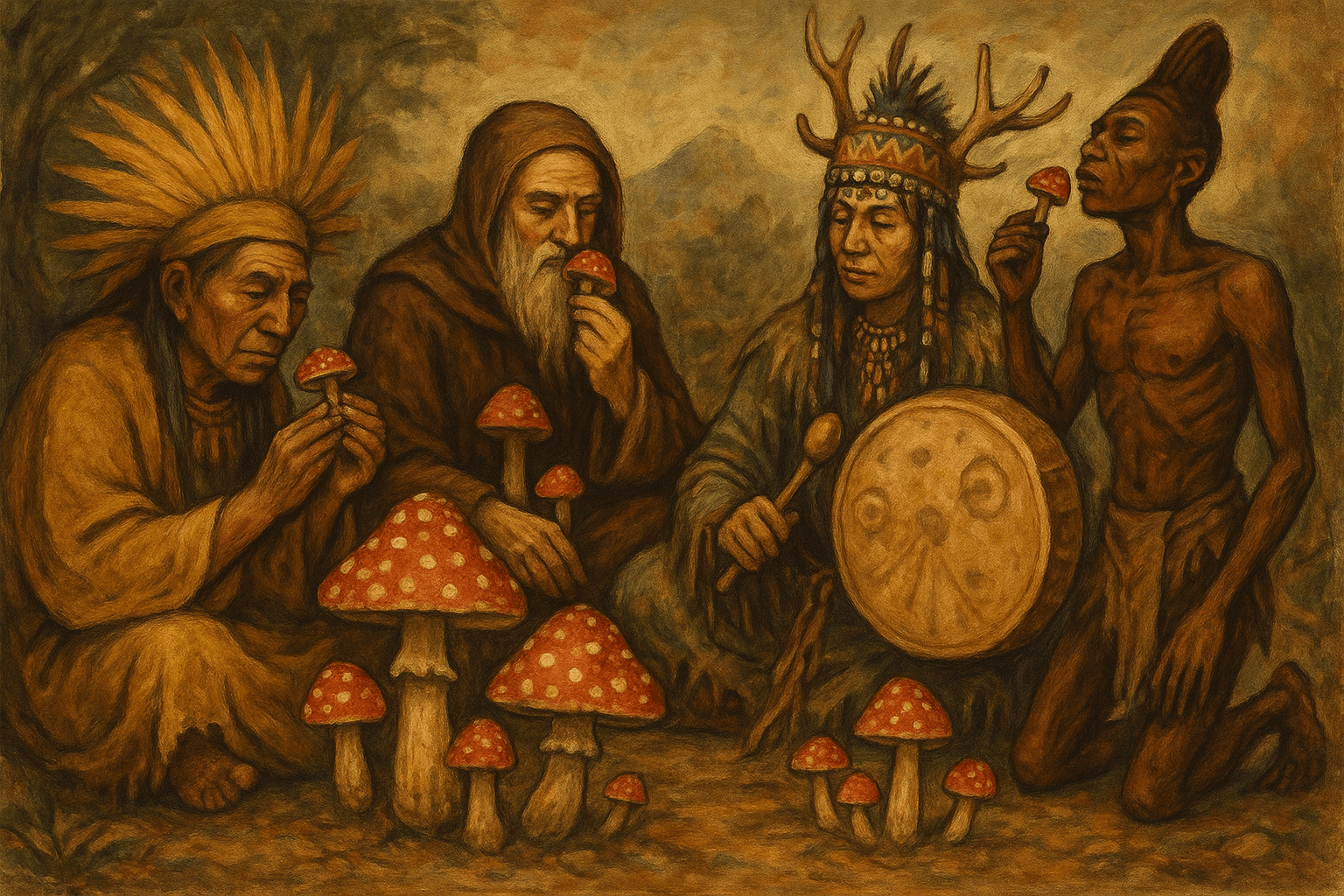 medicine men and shamans using mushrooms for medicine